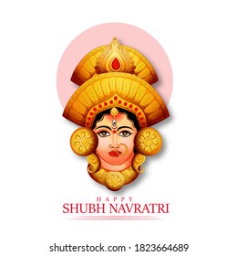 illustration of Goddess Durga beautiful Face in Happy Navratri and Durga Puja, Subh Navratri background
