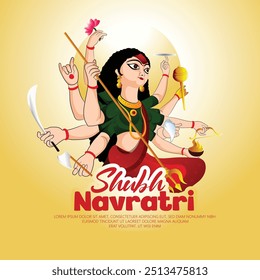 ilustração da Deusa Durga celebrando Navratri, mostrando seu poder divino e bênçãos.