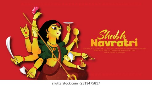 ilustração da Deusa Durga celebrando Navratri, mostrando seu poder divino e bênçãos.