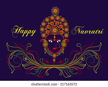 Illustration of Goddess Durga decorated face for Indian festival Navratri