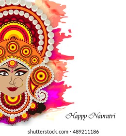 Ilustración de la diosa Durga decorada cara para el festival indio Navratri con colorido grunge
  fondo 