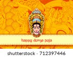 illustration of Goddess Durga Face in Happy Durga Puja background