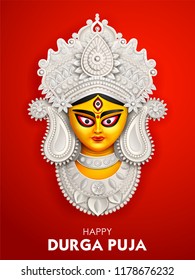 Illustration von Goddess Durga Face auf Happy Durga Puja Subh Navratri Hintergrund