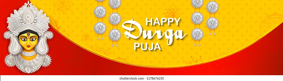 ilustración de la diosa Durga Face en feliz Durga Puja Subh Navratri fondo