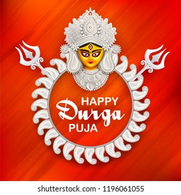 illustration of Goddess Durga Face in Happy Durga Puja Subh Navratri background