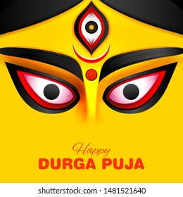 illustration of Goddess Durga Face in Happy Durga Puja Subh Navratri Indian religious header banner background