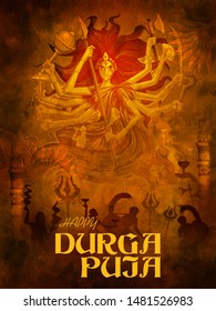 ilustración de la diosa Durga Face en Happy Durga Puja Subh Navratri Antecedentes religiosos indios