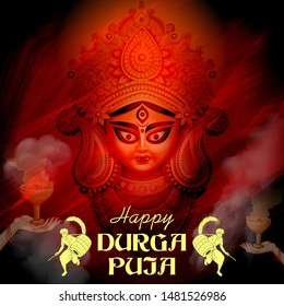 illustration of Goddess Durga Face in Happy Durga Puja Subh Navratri Indian religious header banner background