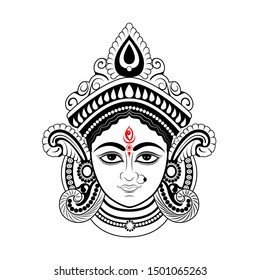 Illustration Goddess Durga Face Happy Durga Stock Vector (Royalty Free ...