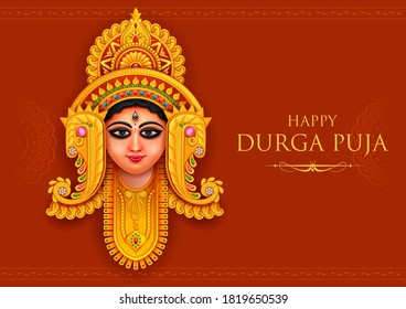 illustration of Goddess Durga Face in Happy Durga Puja Subh Navratri Indian religious header banner background