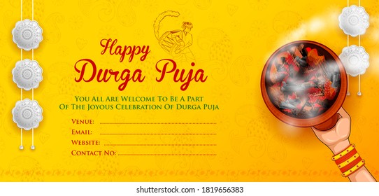 illustration of Goddess Durga Face in Happy Durga Puja Subh Navratri Indian religious header banner background