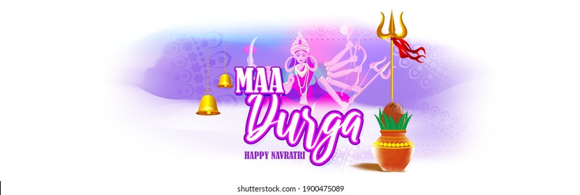 ilustración de la diosa Durga Face en Happy Durga Puja Subh Navratri, maa, fondo abstracto con texto Durga puja significa Durga Puja