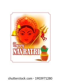 illustration of Goddess Durga Face in Happy Durga Puja Subh Navratri abstract background with text Durga puja means Durga Puja
