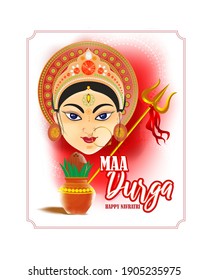 illustration of Goddess Durga Face in Happy Durga Puja, Subh Navratri, maa, abstract background with text Durga puja means Durga Puja