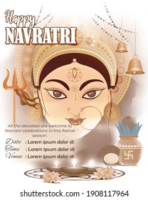 illustration of Goddess Durga Face in Happy Durga Puja, Subh Navratri, maa, abstract background with text Durga puja means Durga Puja