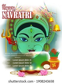 illustration of Goddess Durga Face in Happy Durga Puja, Subh Navratri, maa, abstract background with text Durga puja means Durga Puja
