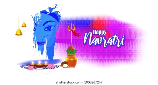 illustration of Goddess Durga Face in Happy Durga Puja, Subh Navratri, maa, abstract background with text Durga puja means Durga Puja
