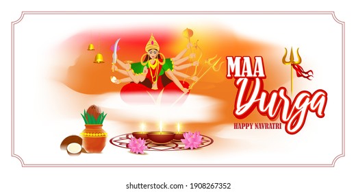 ilustración de la diosa Durga Face en Happy Durga Puja, Subh Navratri, maa, fondo abstracto con texto Durga puja significa Durga Puja
