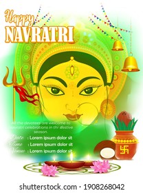 ilustración de la diosa Durga Face en Happy Durga Puja, Subh Navratri, maa, fondo abstracto con texto Durga puja significa Durga Puja