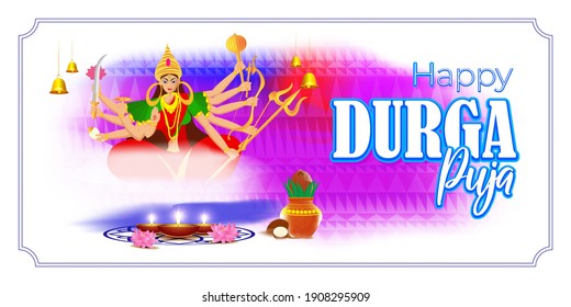 illustration of Goddess Durga Face in Happy Durga Puja, Subh Navratri, maa, abstract background with text Durga puja means Durga Puja