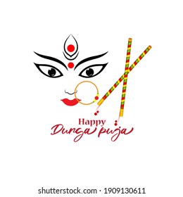 illustration of Goddess Durga Face in Happy Durga Puja, Subh Navratri,abstract background with text Durga puja means Durga Puja