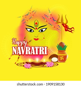 illustration of Goddess Durga Face in Happy Durga Puja, Subh Navratri, maa, abstract background with text Durga puja means Durga Puja