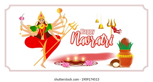 illustration of Goddess Durga Face in Happy Durga Puja, Subh Navratri, maa, abstract background with text Durga puja means Durga Puja