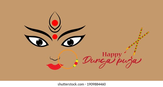 illustration of Goddess Durga Face in Happy Durga Puja, Subh Navratri, maa, abstract background with text Durga puja means Durga Puja