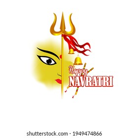 illustration of Goddess Durga Face in Happy Durga Puja, Subh Navratri, maa, abstract background with text Durga puja means Durga Puja