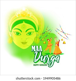 Illustration der Göttin Durga Gesicht in Happy Durga Puja, Subh Navratri, maa, abstrakter Hintergrund mit Text Durga puja bedeutet Durga Puja