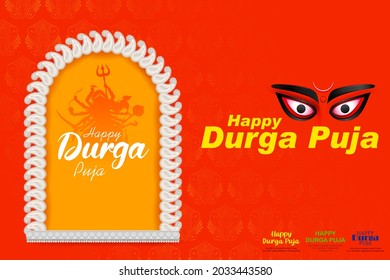 illustration of Goddess Durga Face in Happy Durga Puja Subh Navratri Indian religious header banner background
