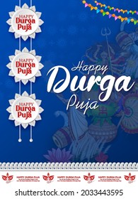 illustration of Goddess Durga Face in Happy Durga Puja Subh Navratri Indian religious header banner background