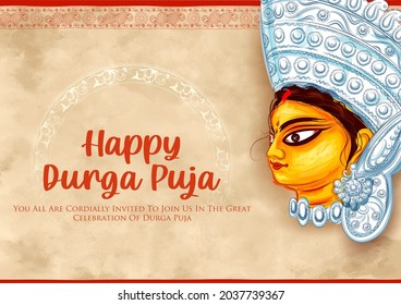 ilustración de la diosa Durga Face en Happy Durga Puja Subh Navratri Antecedentes religiosos indios