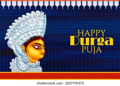 illustration of Goddess Durga Face in Happy Durga Puja Subh Navratri Indian religious header banner background