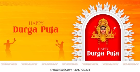 ilustración de la diosa Durga Face en Happy Durga Puja Subh Navratri Antecedentes religiosos indios