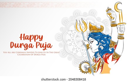 ilustración de la diosa Durga Face en Happy Durga Puja Subh Navratri Antecedentes religiosos indios