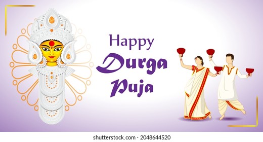 ilustración de la diosa Durga Face en Happy Durga Puja, Subh Navratri fondo abstracto, el texto escrito significa Durga Puja