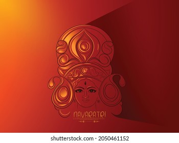 ILLUSTRATION OF GODDESS DURGA FACE IN HAPPY DURGA PUJA SUBH NAVRATRI  BACKGROUND