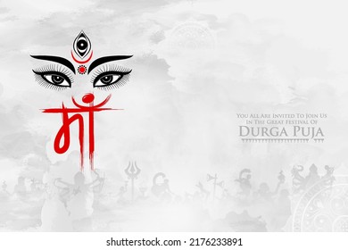 illustration of Goddess Durga Face in Happy Dussehra Subh Navratri Indian religious header banner background with Hindi text meaning Maa Durga