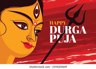 illustration of Goddess Durga Face in Happy Durga Puja Subh Navratri Indian religious header banner background