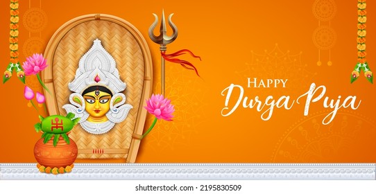 ilustración de la diosa Durga Face en feliz Durga Puja Subh Navratri fondo del festival religioso indio