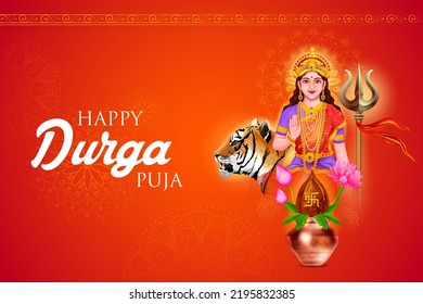 illustration of Goddess Durga Face in Happy Durga Puja Subh Navratri Indian religious festival background