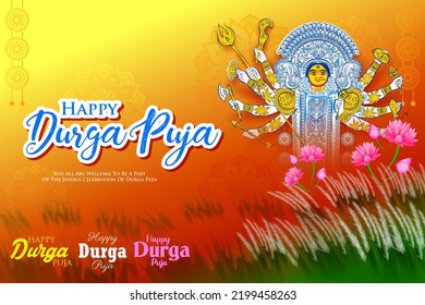 illustration of Goddess Durga Face in Happy Durga Puja Subh Navratri Indian religious festival background