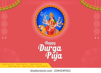 illustration of Goddess Durga Face in Happy Durga Puja Subh Navratri Indian religious festival background