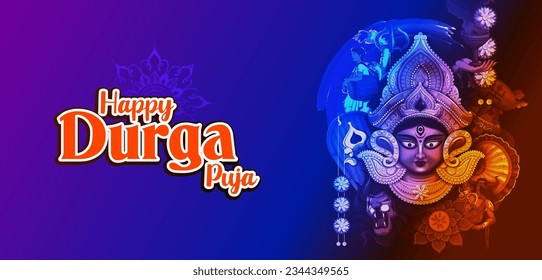 illustration of Goddess Durga Face in Happy Durga Puja Subh Navratri Indian religious festival background