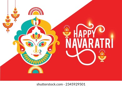 illustration of Goddess Durga Face in Happy Durga Puja Happy Navratri background