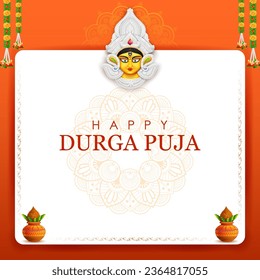 illustration of Goddess Durga Face in Happy Durga Puja Subh Navratri Indian religious festival background