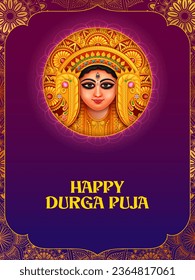 illustration of Goddess Durga Face in Happy Durga Puja Subh Navratri Indian religious festival background