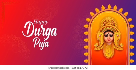illustration of Goddess Durga Face in Happy Durga Puja Subh Navratri Indian religious festival background