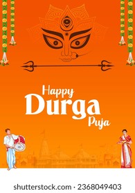 ilustración de la diosa Durga Face en feliz Durga Puja Subh Navratri fondo del festival religioso indio